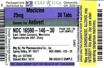 Meclizine 25mg 16560-146  Label Image (Meclizine 25mg 16560 146  Label)